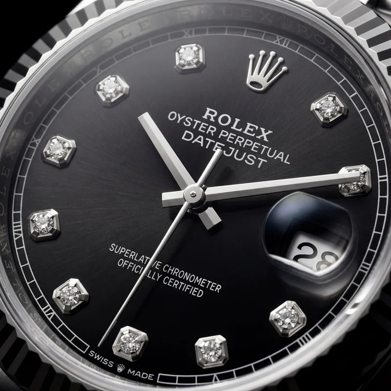 Rolex Onyx Black Diamond Dial Steel Watch