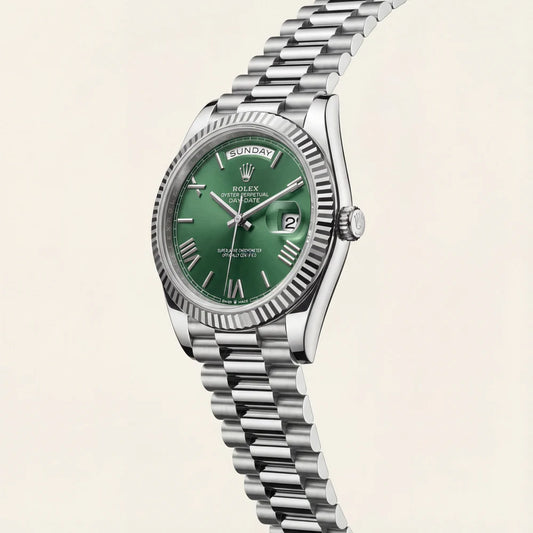 Rolex Emerald Fluted Bezel Steel Watch