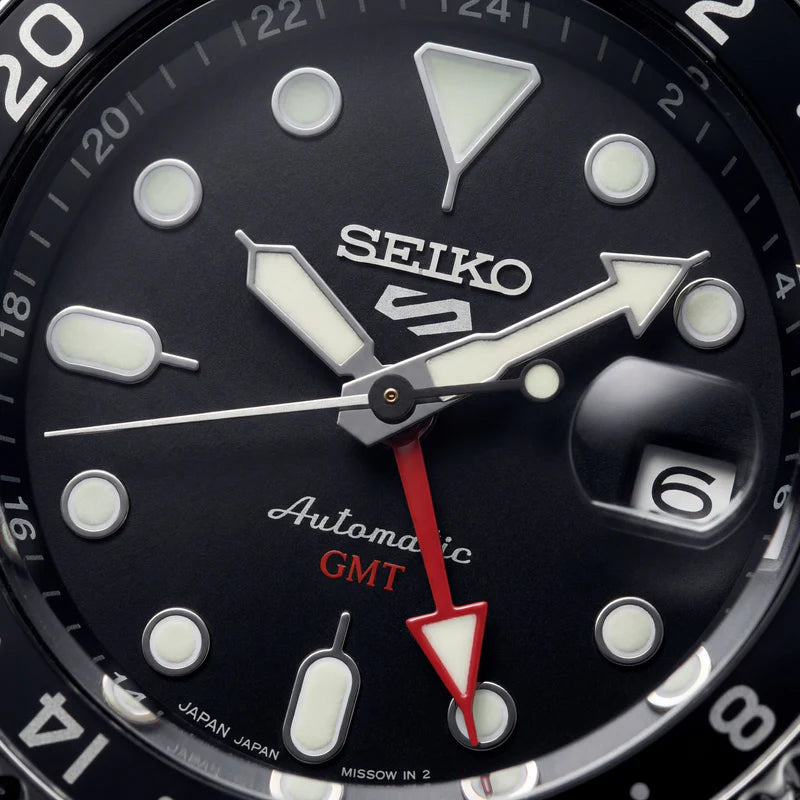 SEIKO Midnight Black Dual-Tone GMT Steel Watch