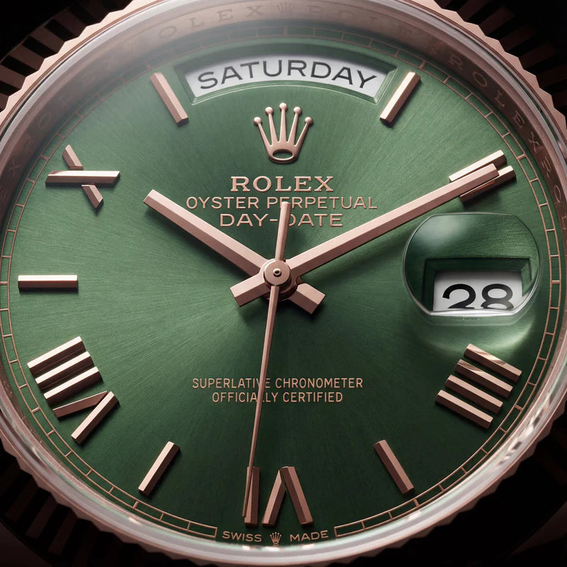 Rolex Rose Gold Green Dial Day-Date Luxury Steel Watch