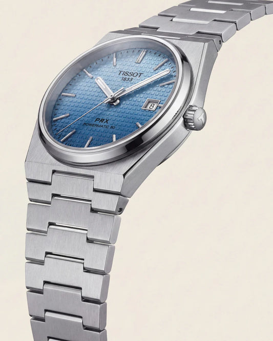 Tissot Steel Blue Textured Dial Integrated Bracelet Luxury Watch – Men