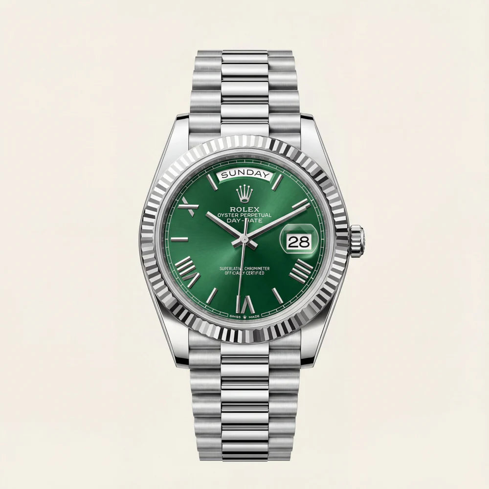 Rolex Emerald Fluted Bezel Steel Watch