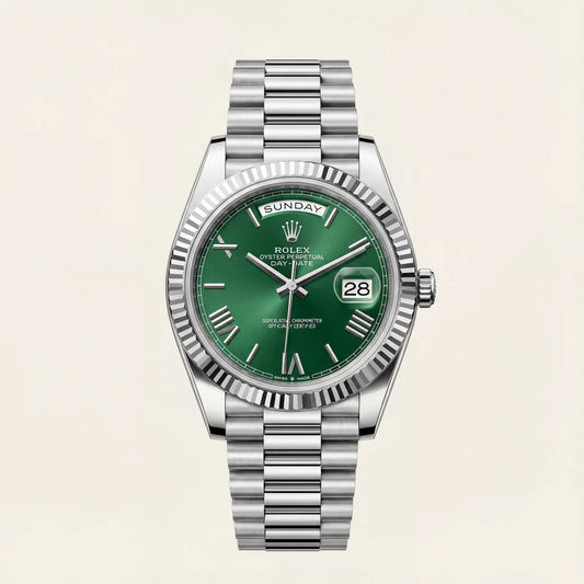 Rolex Emerald Fluted Bezel Steel Watch