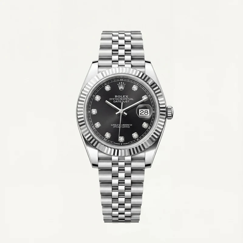 Rolex Onyx Black Diamond Dial Steel Watch