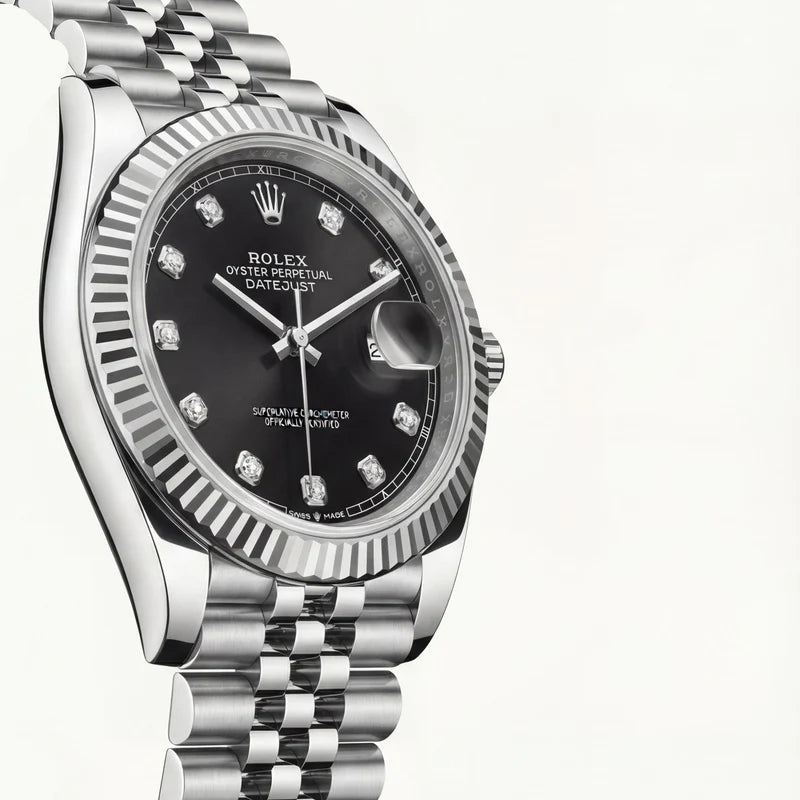 Rolex Onyx Black Diamond Dial Steel Watch