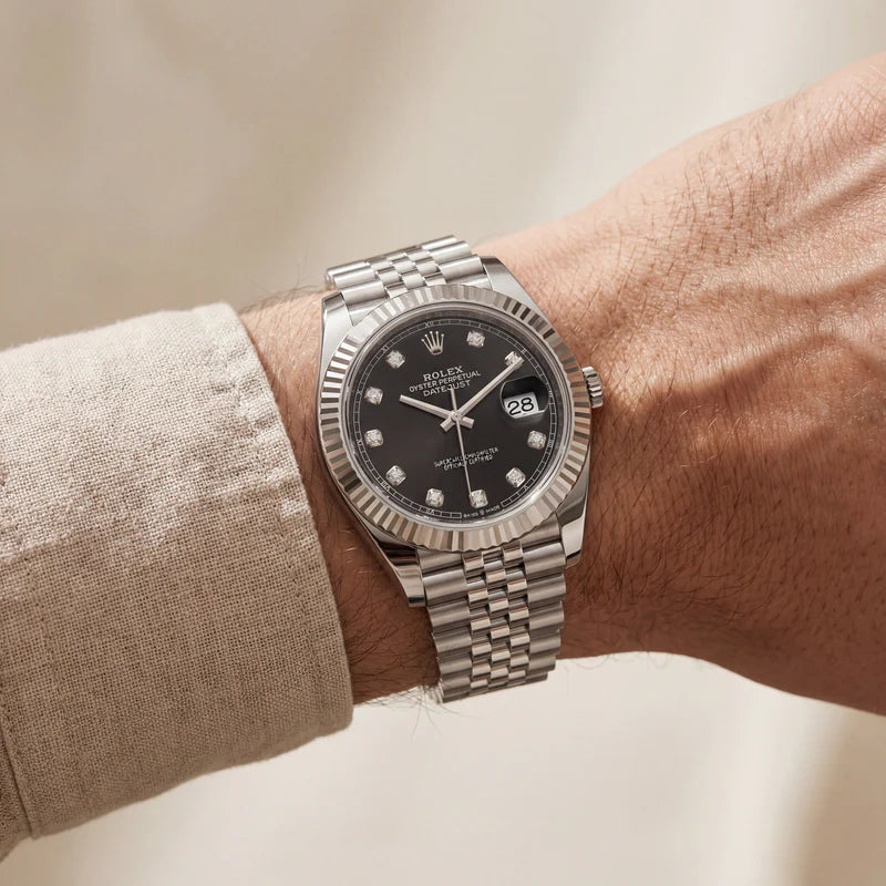 Rolex Onyx Black Diamond Dial Steel Watch