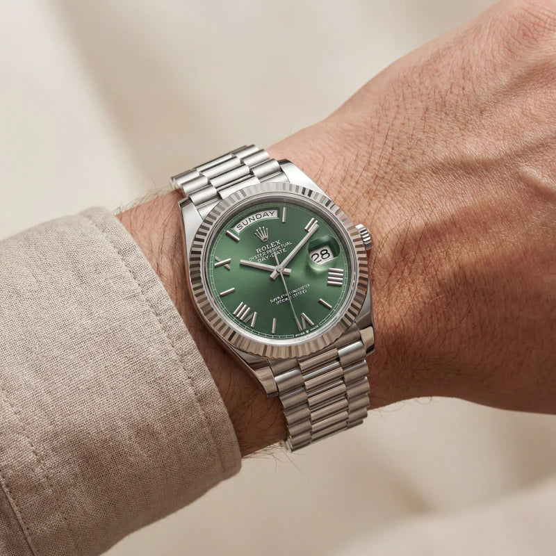 Rolex Emerald Fluted Bezel Steel Watch