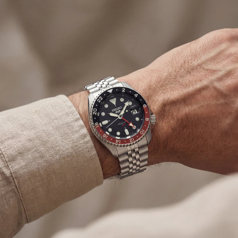 SEIKO Midnight Black Dual-Tone GMT Steel Watch