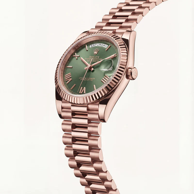 Rolex Rose Gold Green Dial Day-Date Luxury Steel Watch