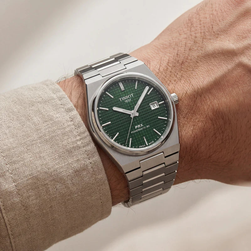 Tissot Centrix Emerald Green Waffle Dial Silver Watch