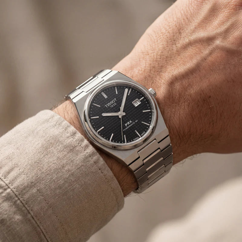 Tissot Centrix Black Waffle Dial Silver Watch