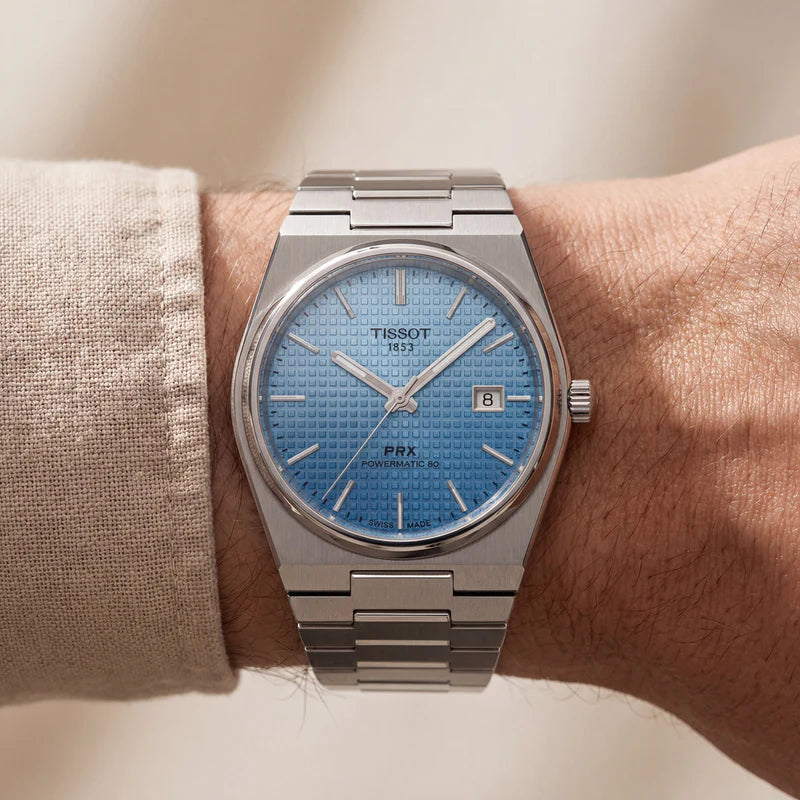 Tissot Steel Blue Textured Dial Integrated Bracelet Luxury Watch – Men