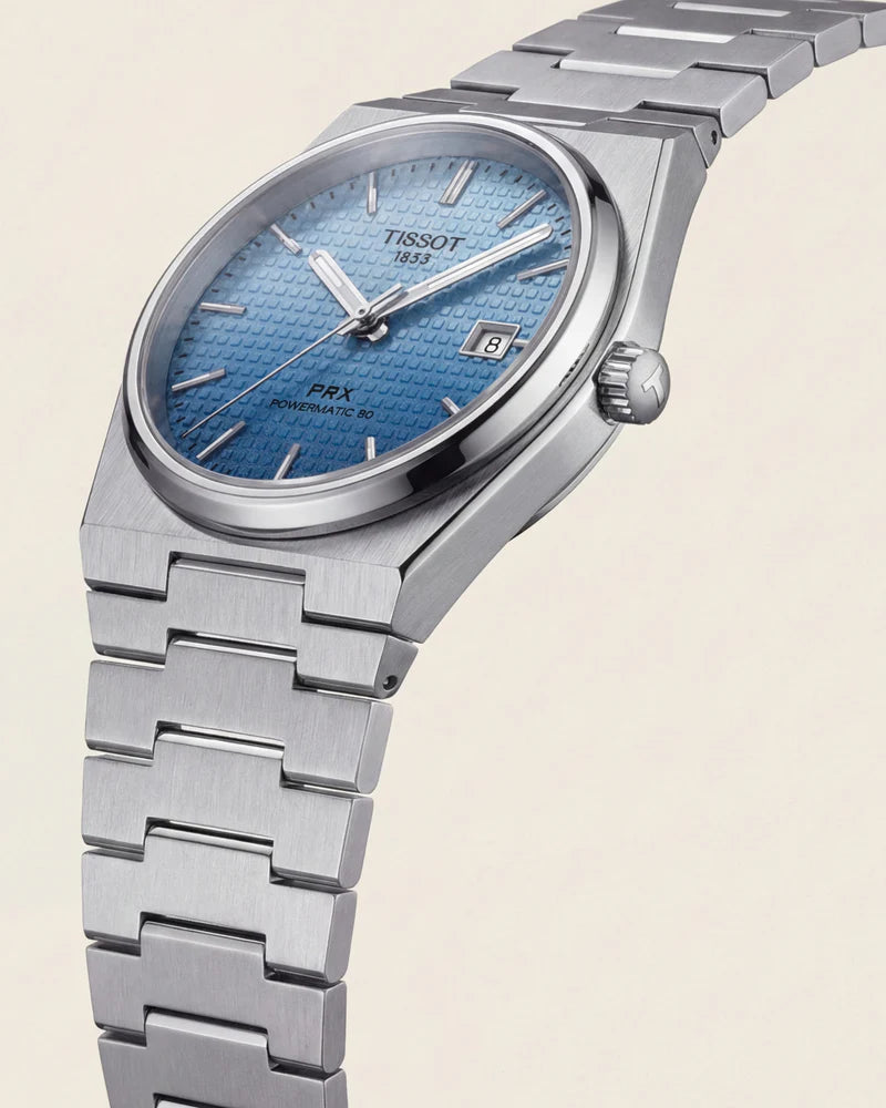 Tissot Steel Blue Textured Dial Integrated Bracelet Luxury Watch – Men