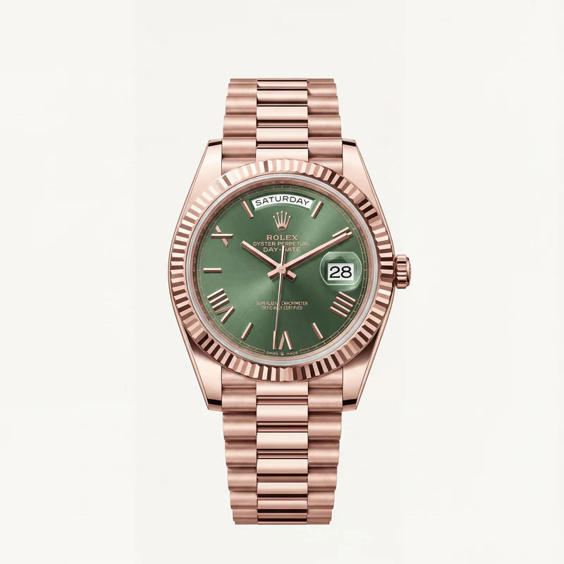 Rolex Rose Gold Green Dial Day-Date Luxury Steel Watch