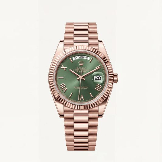 Rolex Rose Gold Green Dial Day-Date Luxury Steel Watch