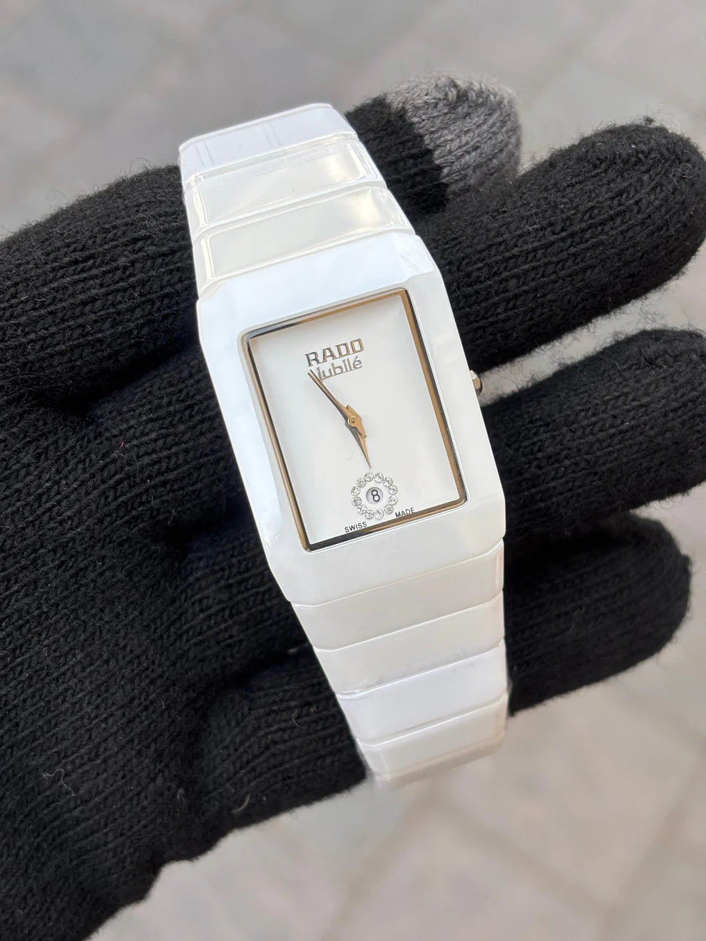 Rado Square Silver White Dial Ciramic Belt Watch For Men's