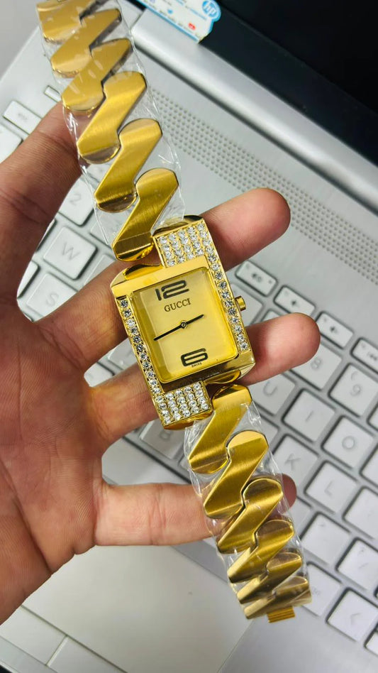 Gu-c-c! Chemin Des Tourelles Gold Dial Watch For Men's