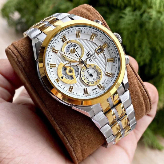 Casio Edifice Chronograph Men's Watch Silver Gold Metal ED426 Watch for Man 556S